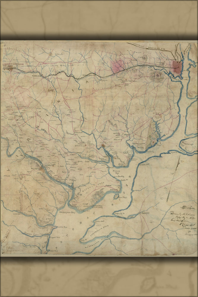 24"x36" Gallery Poster, Map of Potomac River virginia 1865