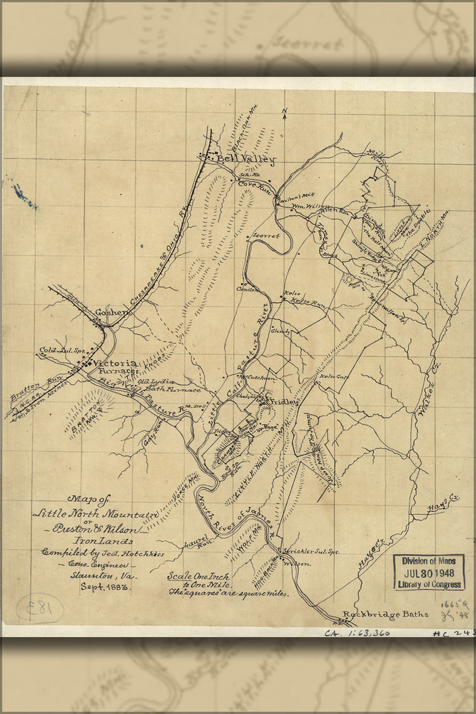 24"x36" Gallery Poster, Map of Preston & Wilson iron lands virginia 1883