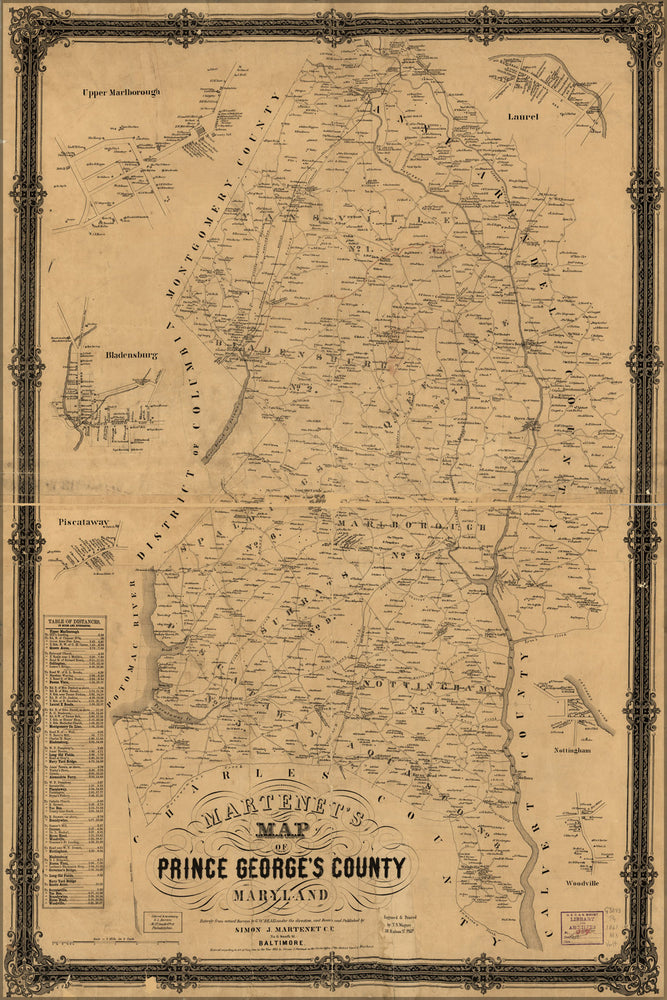 24"x36" Gallery Poster, Map of Prince George's County, Maryland 1861