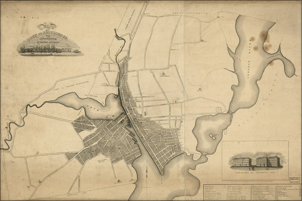 24"x36" Gallery Poster, Map of Providence rhode island 1823