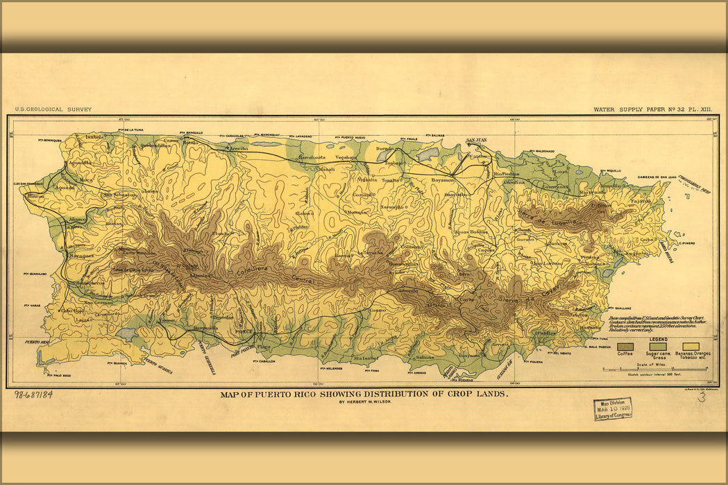 24"x36" Gallery Poster, Map of Puerto Rico crop lands 1899