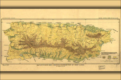24"x36" Gallery Poster, Map of Puerto Rico crop lands 1899