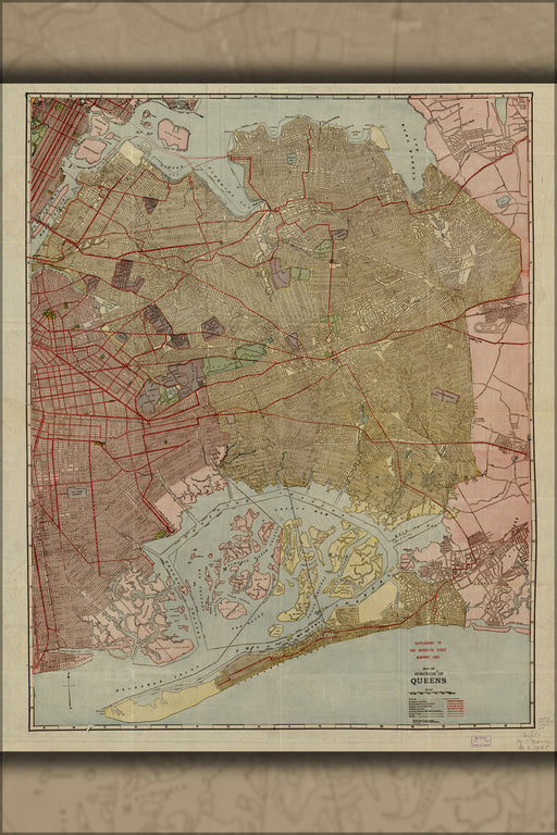 24"x36" Gallery Poster, Map of Queens new york city 1922