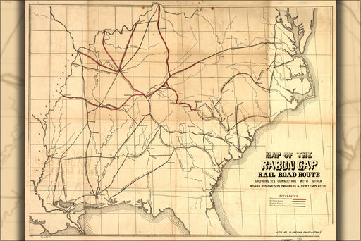 24"x36" Gallery Poster, Map of Rabun Gap RailRoad tennesee kentucky 1850