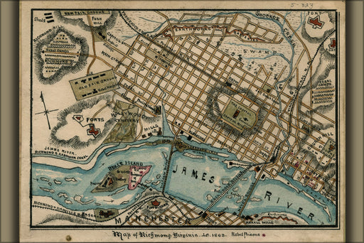 24"x36" Gallery Poster, Map of Richmond, Virginia 1863