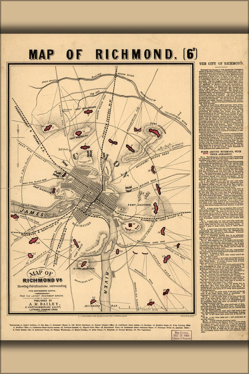 24"x36" Gallery Poster, Map of Richmond, Virginia fortifications 1864