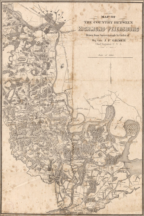 24"x36" Gallery Poster, Map of Richmond & Petersburg virginia 1864