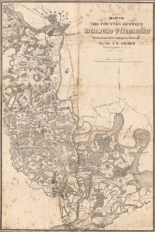 24"x36" Gallery Poster, Map of Richmond & Petersburg virginia 1864
