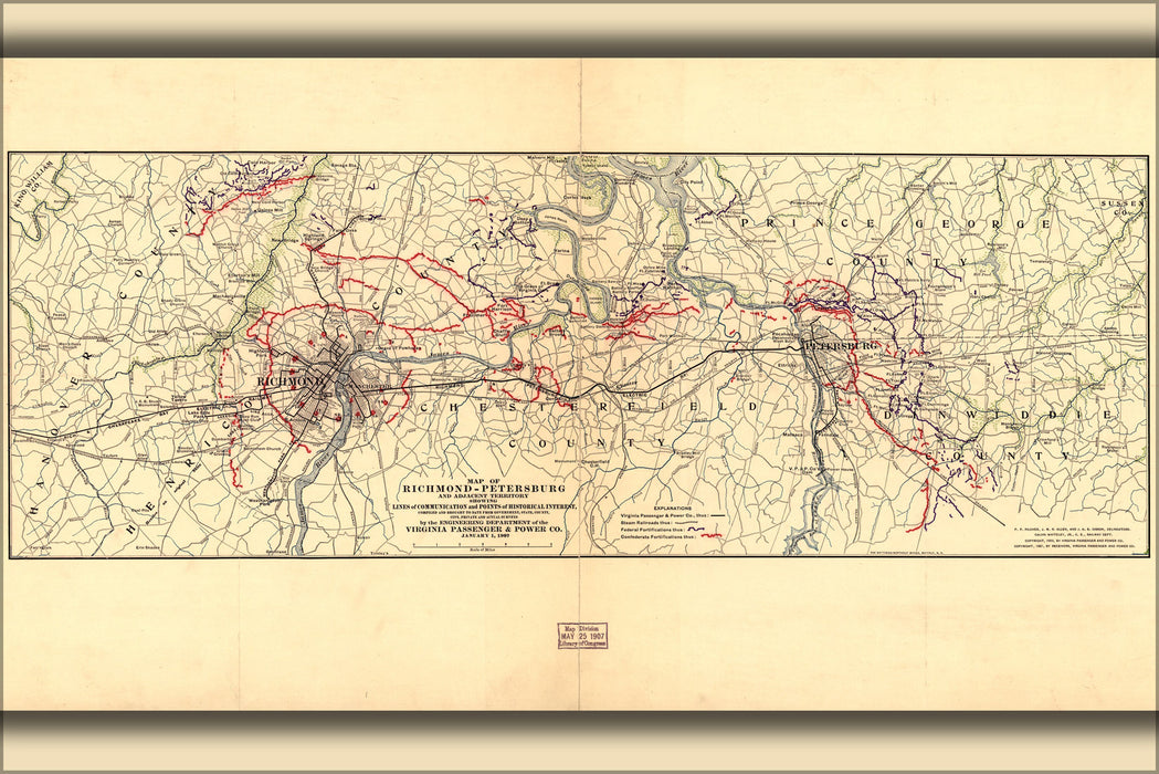 24"x36" Gallery Poster, Map of Richmond Petersburg virginia 1907
