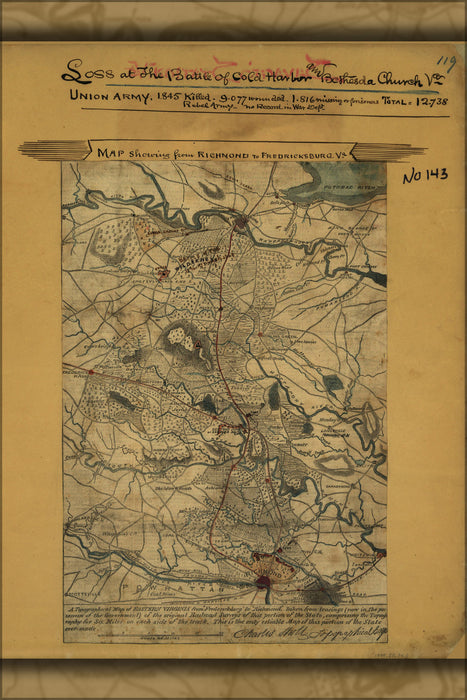 24"x36" Gallery Poster, Map of Richmond to Fredericksburg virginia