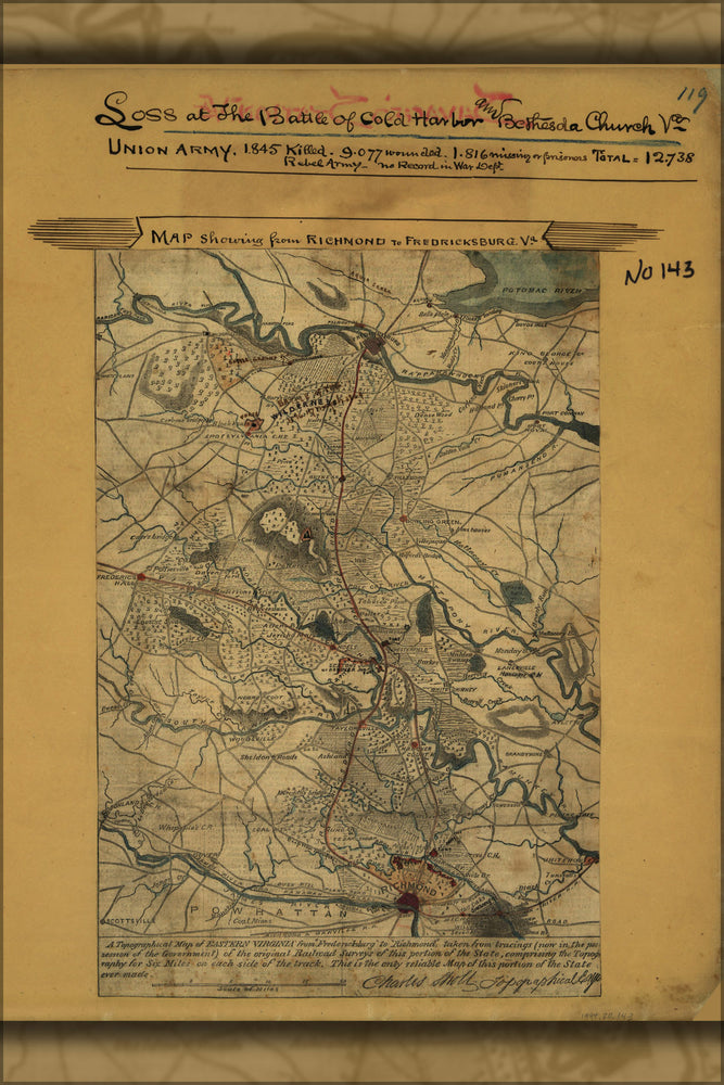 24"x36" Gallery Poster, Map of Richmond to Fredericksburg virginia