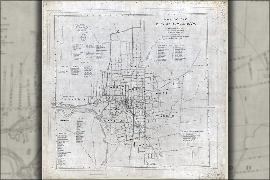 24"x36" Gallery Poster, Map of Rutland, Vermont 1910