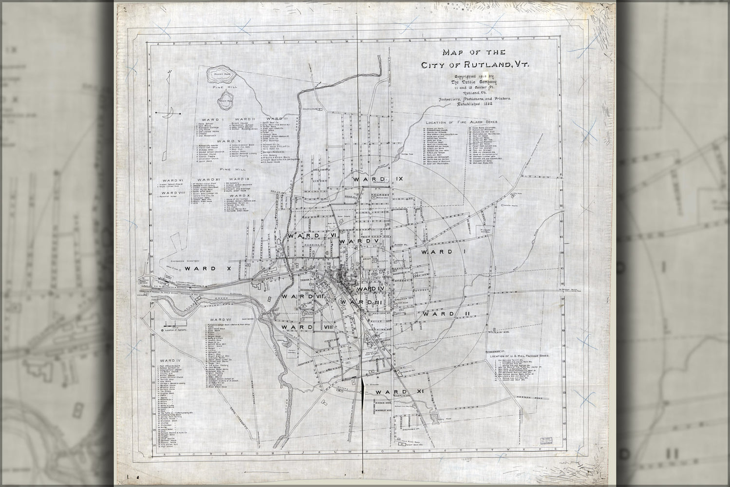 24"x36" Gallery Poster, Map of Rutland, Vermont 1910