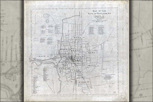 24"x36" Gallery Poster, Map of Rutland, Vermont 1910