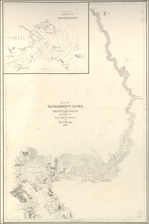 24"x36" Gallery Poster, Map of Sacramento River San Francisco Bay 1841