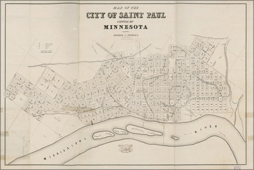 24"x36" Gallery Poster, Map of Saint Paul Minnesota 1860