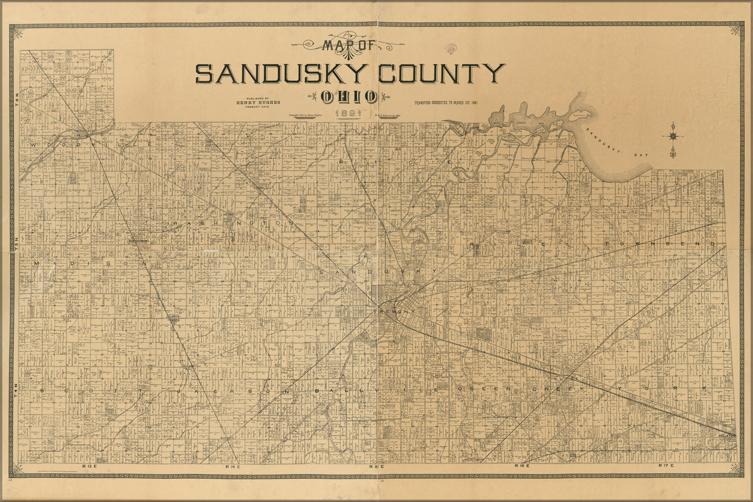 24"x36" Gallery Poster, Map of Sandusky County, Ohio 1891