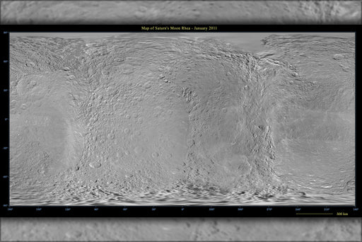 24"x36" Gallery Poster, Map of Saturn Moon Rhea using Cassini & Voyager data