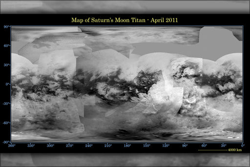 24"x36" Gallery Poster, Map of Saturn Moon Titan from Cassini Spacecraft - April 2011