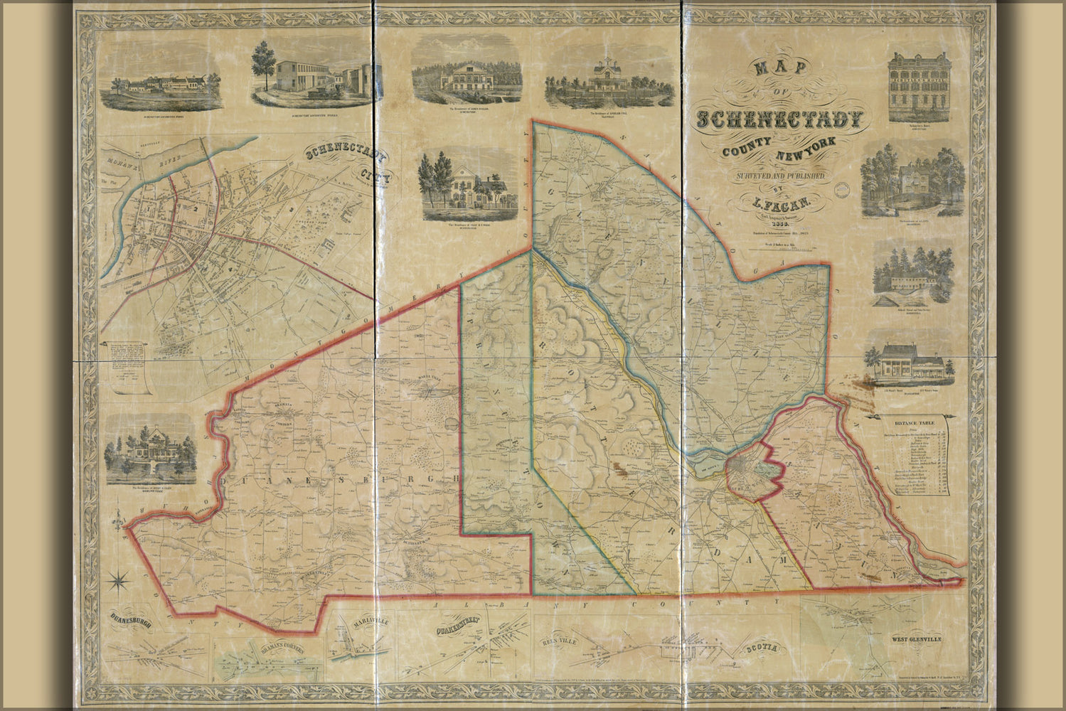 24"x36" Gallery Poster, Map of Schenectady County, New York 1856 05_19