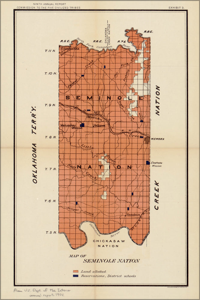24"x36" Gallery Poster, Map of Seminole indian Nation oklahoma 1902