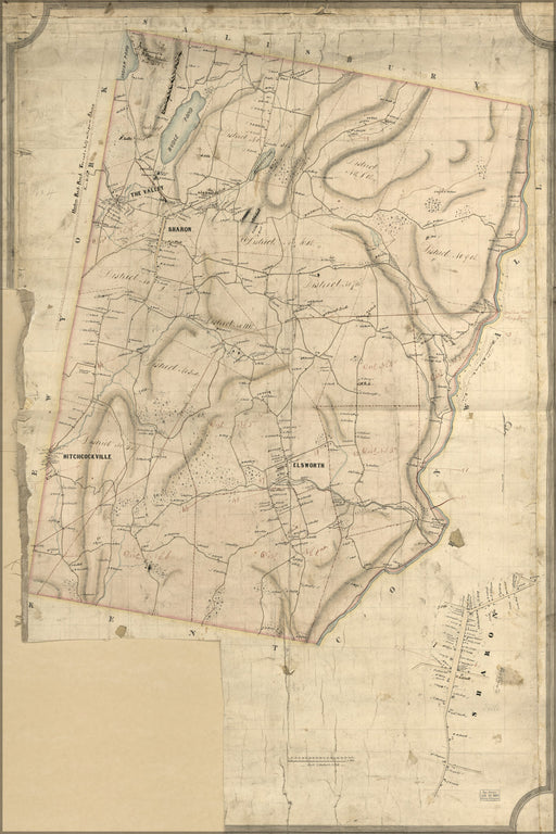 24"x36" Gallery Poster, Map of Sharon, Litchfield Co, Connecticut 1852