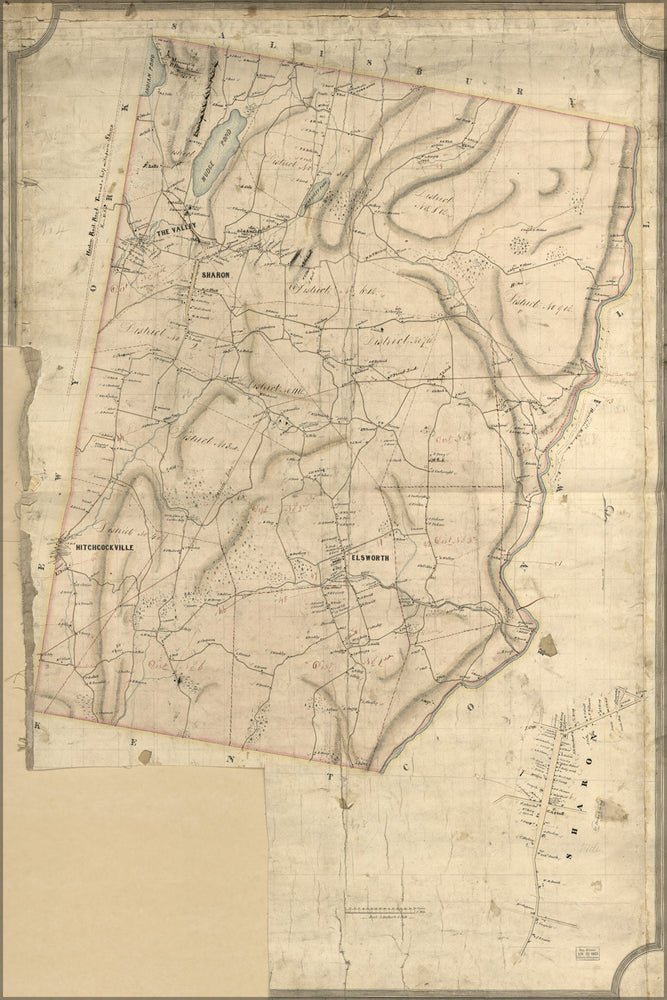 24"x36" Gallery Poster, Map of Sharon, Litchfield Co, Connecticut 1852