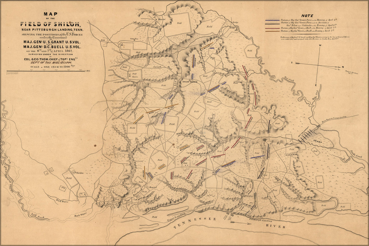 24"x36" Gallery Poster, Map of Shiloh Pittsburgh Landing 1862