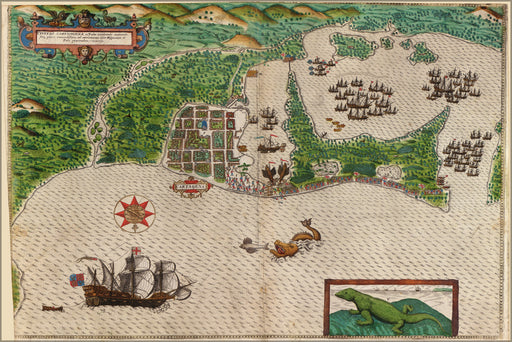 24"x36" Gallery Poster, Map of Sir Francis Drake at Cartagena 1589
