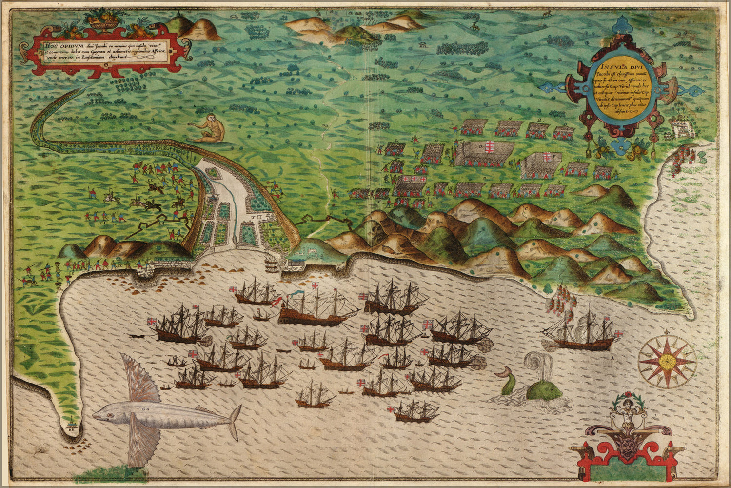 24"x36" Gallery Poster, Map of Sir Francis Drake at Santiago 1589