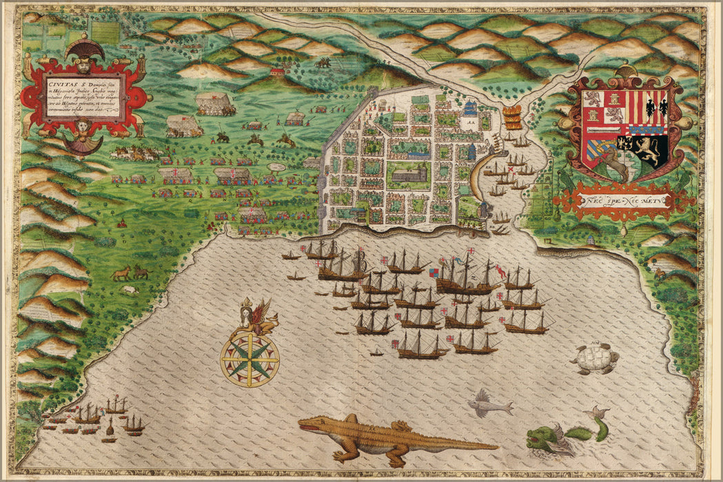 24"x36" Gallery Poster, Map of Sir Francis Drake at Santo Domingo