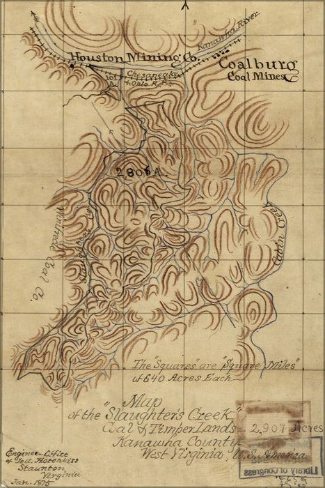 24"x36" Gallery Poster, Map of Slaughters Creek West coal Virginia 1875