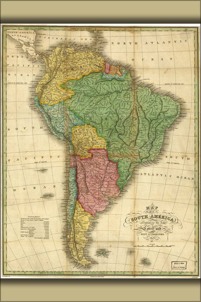 24"x36" Gallery Poster, Map of South America 1826