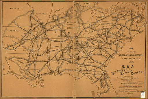 24"x36" Gallery Poster, Map of Southern Express Company railroad 1884
