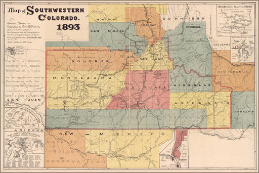 24"x36" Gallery Poster, Map of Southwestern Colorado 1893