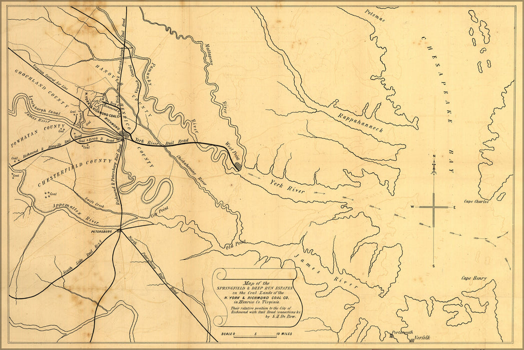 24"x36" Gallery Poster, Map of Springfield & Deep Run Virginia 1856