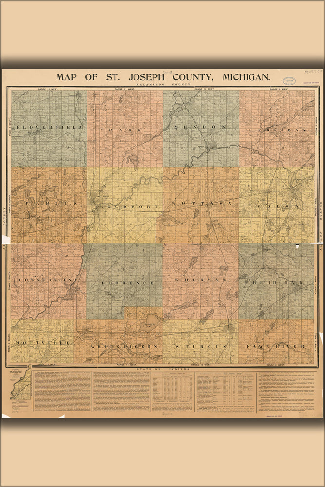 24"x36" Gallery Poster, Map of St. Joseph County, Michigan 1897