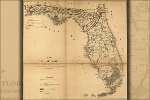 24"x36" Gallery Poster, Map of State of Florida railroad land grants 1859
