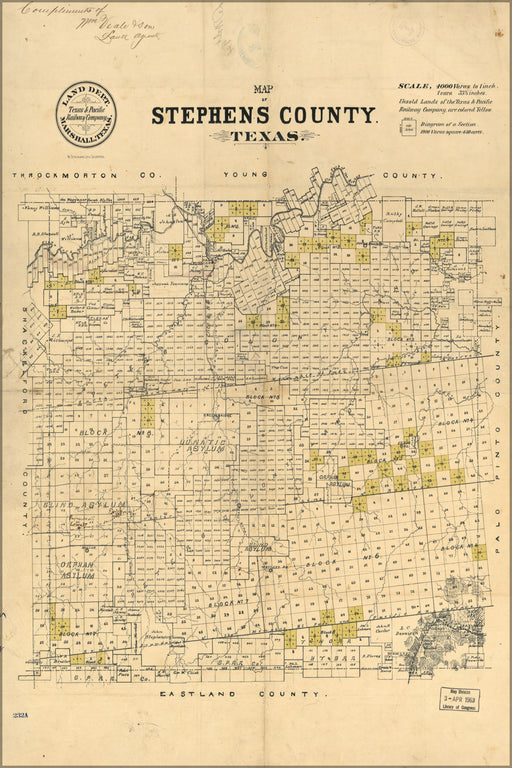 24"x36" Gallery Poster, Map of Stephens County, Texas 1870