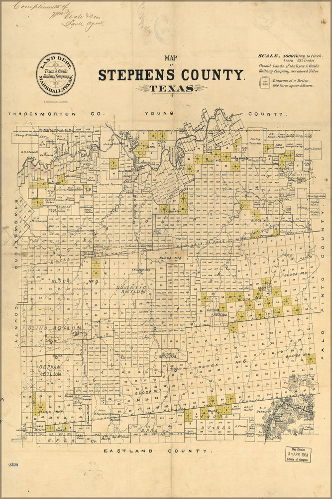 24"x36" Gallery Poster, Map of Stephens County, Texas 1870