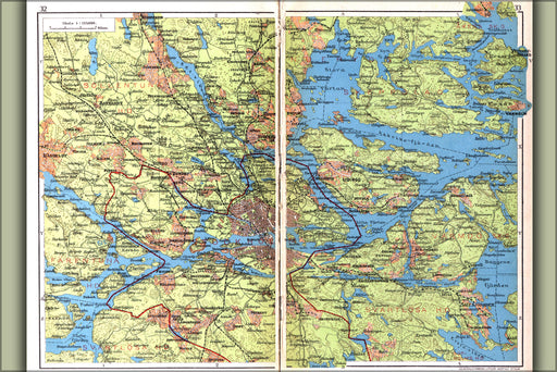 24"x36" Gallery Poster, Map of Stockholm Sweden c1928