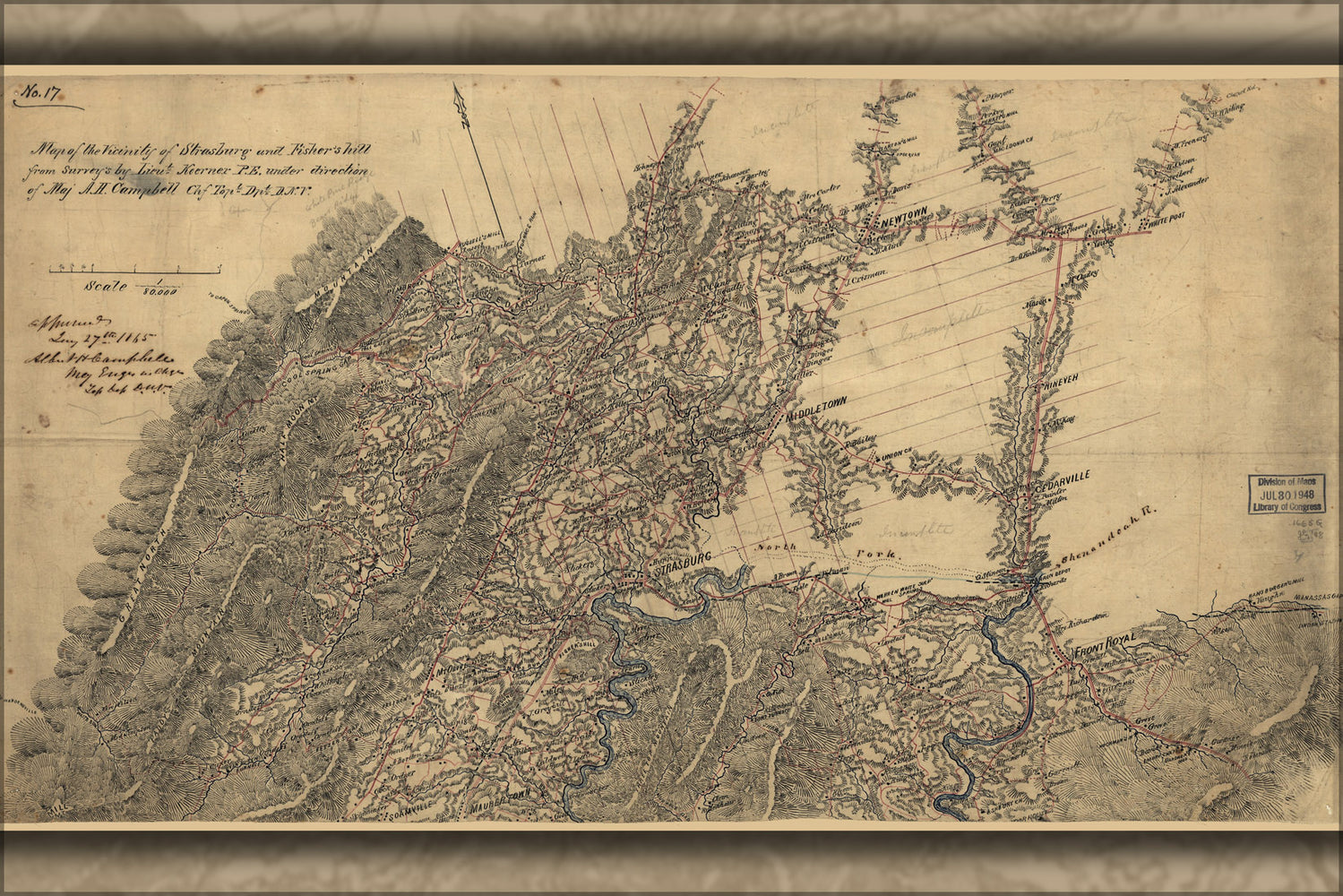 24"x36" Gallery Poster, Map of Strasburg and Fisher's Hill virginia 1865