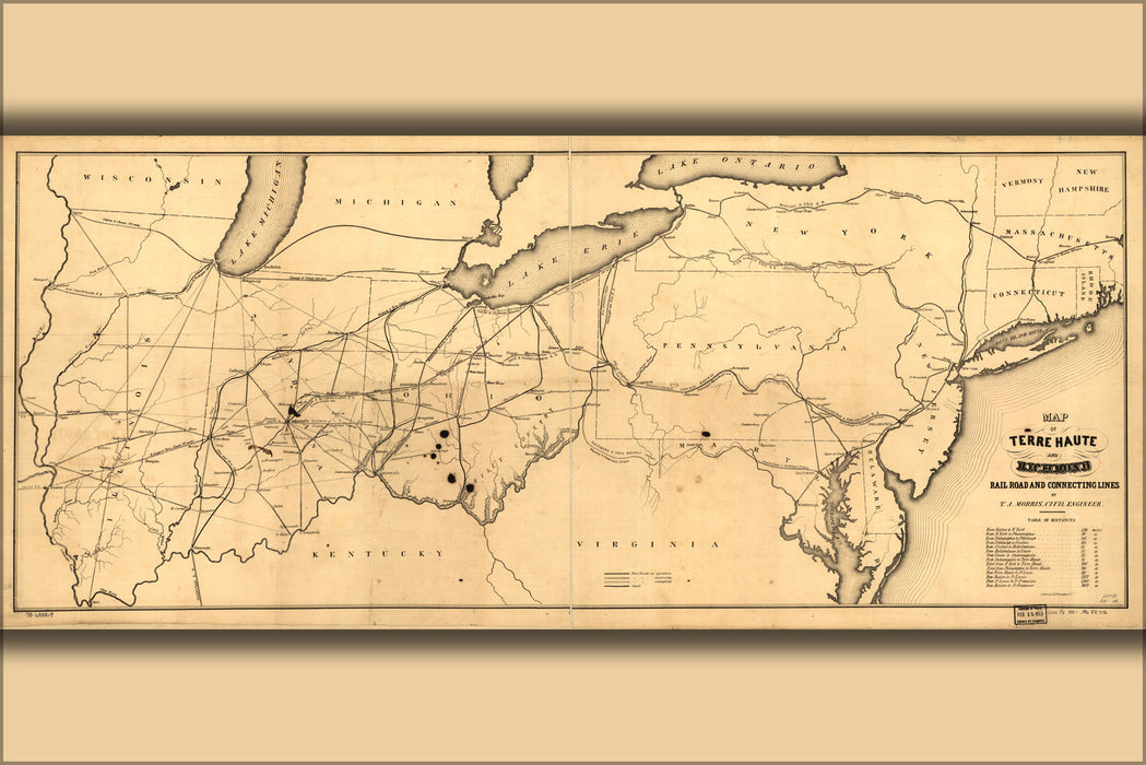 24"x36" Gallery Poster, Map of Terre Haute and Richmond RailRoad 1850