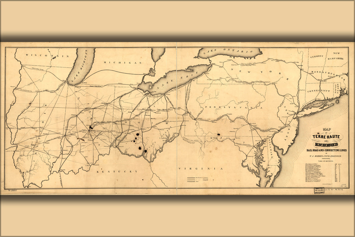 24"x36" Gallery Poster, Map of Terre Haute and Richmond RailRoad 1850