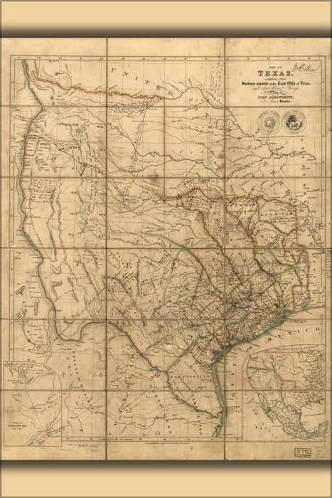 24"x36" Gallery Poster, Map of Texas 1841