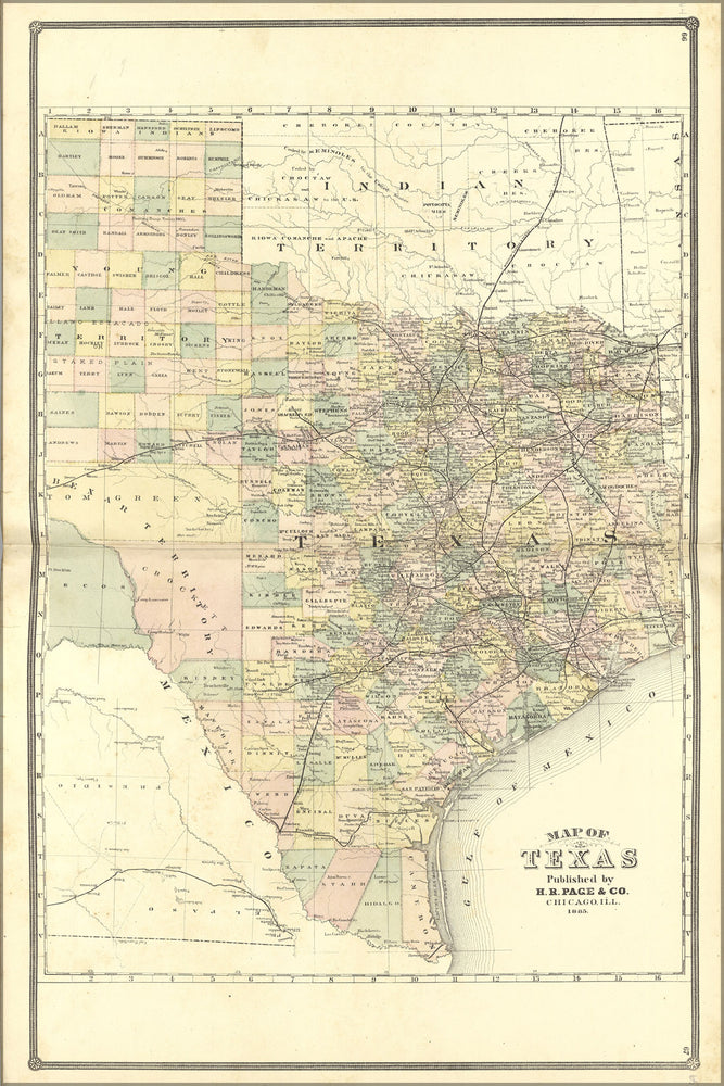 24"x36" Gallery Poster, Map of Texas 1885