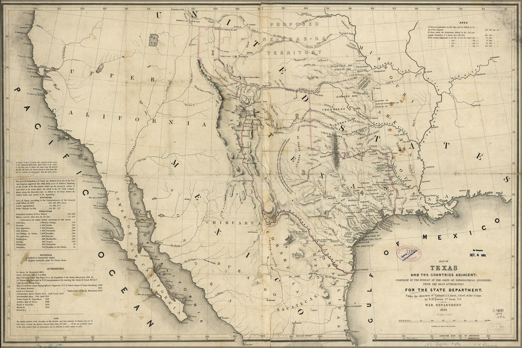 24"x36" Gallery Poster, Map of Texas and the countries adjacent 1844