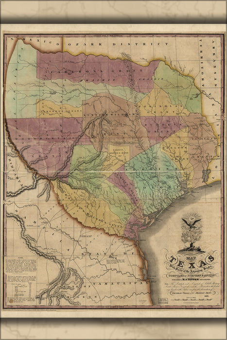 24"x36" Gallery Poster, Map of Texas by Stephen F. Austin 1837