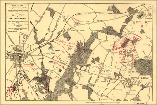 24"x36" Gallery Poster, Map of Third Pennsylvania Cavalry at Gettysburg