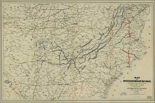24"x36" Gallery Poster, Map of United States military railroads 1866